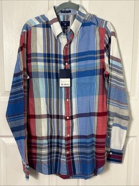 NEW Gant Winter Twill Madras Fit Multicolor Plaid Button-Down Shirt Size Medium